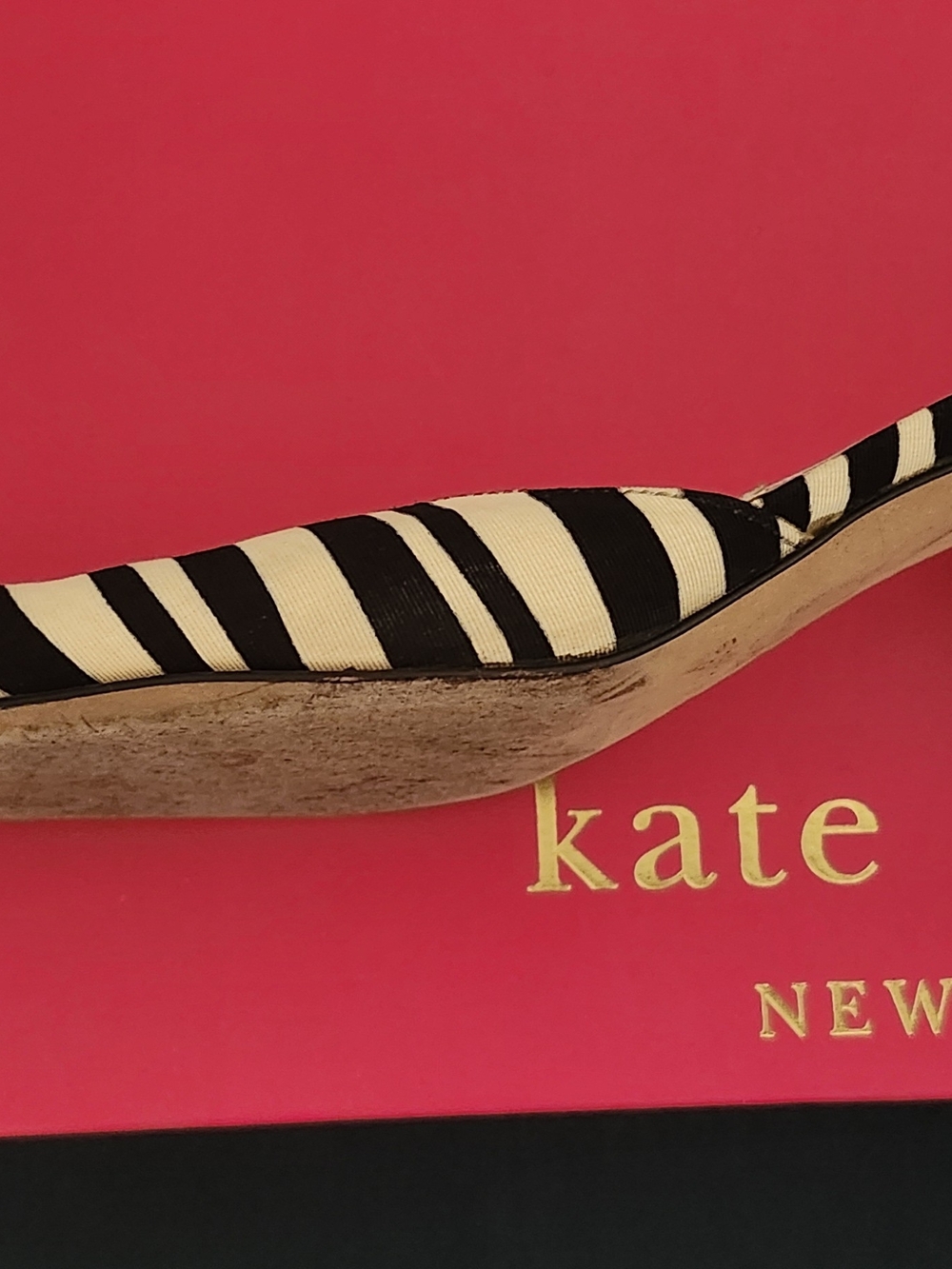 kate spade Black and White Striped Pointed-Toe Mules - Picture 5 of 8